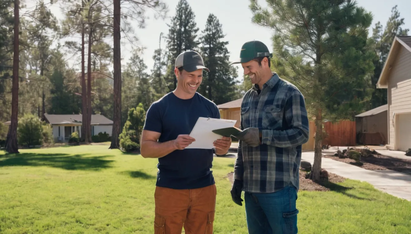 Homeowner reviewing a written tree removal quote with a local provider in the Stonecrest area