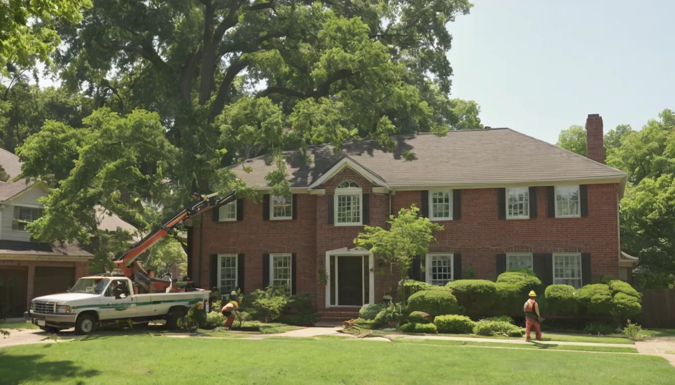 A local tree removal provider cutting a large tree in sections in a residential yard in Stonecrest